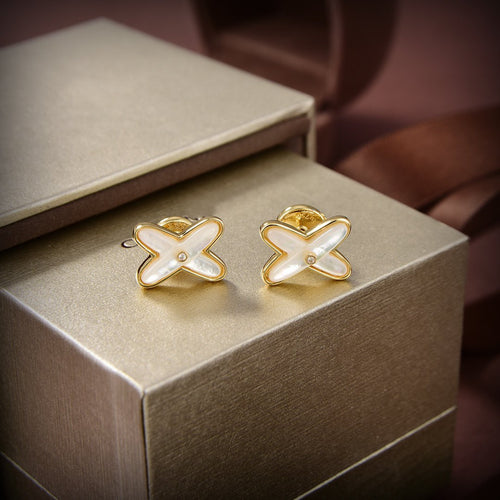 [Riva Jewelry]JEUX DE WHITE MOP GOLD DIAMOND EARRINGS