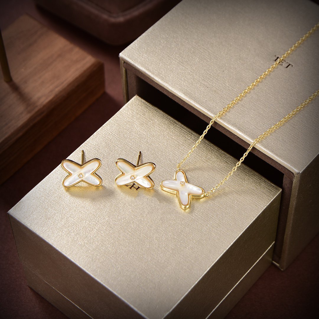 [Riva Jewelry]JEUX DE WHITE MOP GOLD DIAMOND EARRINGS