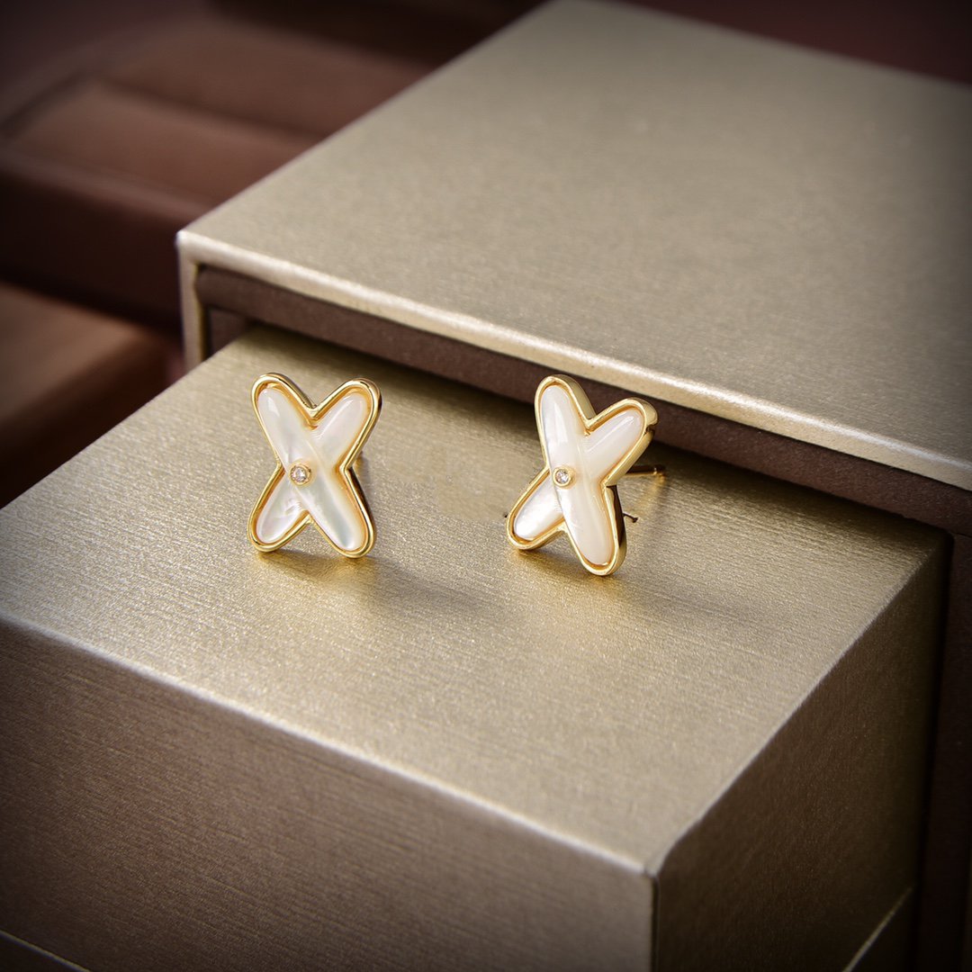 [Riva Jewelry]JEUX DE WHITE MOP GOLD DIAMOND EARRINGS