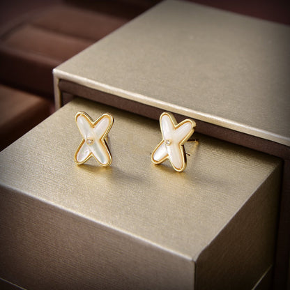 [Riva Jewelry]JEUX DE WHITE MOP GOLD DIAMOND EARRINGS