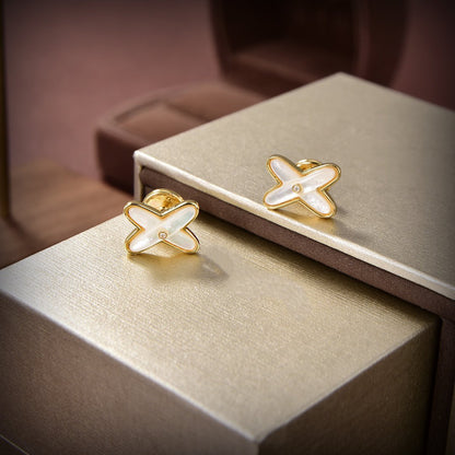 [Riva Jewelry]JEUX DE WHITE MOP GOLD DIAMOND EARRINGS
