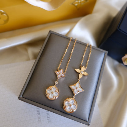[Riva Jewelry]COLOR BLOSSOM LARIAT NECKLACE ROSE GOLD WHITE MOTHER PEARL AND DIAMOND