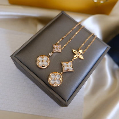 [Riva Jewelry]COLOR BLOSSOM LARIAT NECKLACE ROSE GOLD WHITE MOTHER PEARL AND DIAMOND