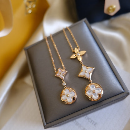 [Riva Jewelry]COLOR BLOSSOM LARIAT NECKLACE ROSE GOLD WHITE MOTHER PEARL AND DIAMOND