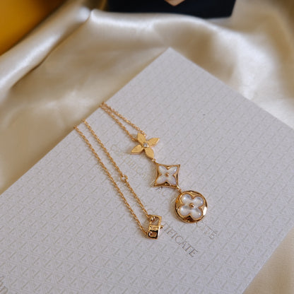 [Riva Jewelry]COLOR BLOSSOM LARIAT NECKLACE ROSE GOLD WHITE MOTHER PEARL AND DIAMOND