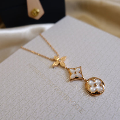 [Riva Jewelry]COLOR BLOSSOM LARIAT NECKLACE ROSE GOLD WHITE MOTHER PEARL AND DIAMOND