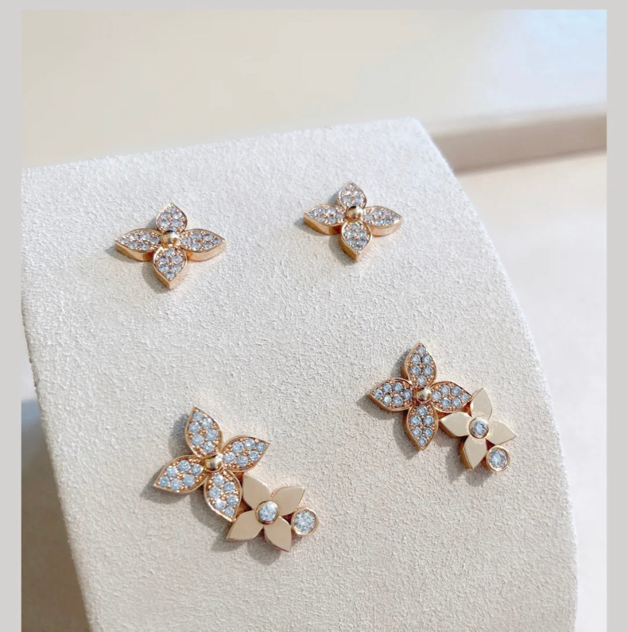 [Riva Jewelry]STAR BLOSSOM STUD EARRINGS ROSE GOLD DIAMONDS