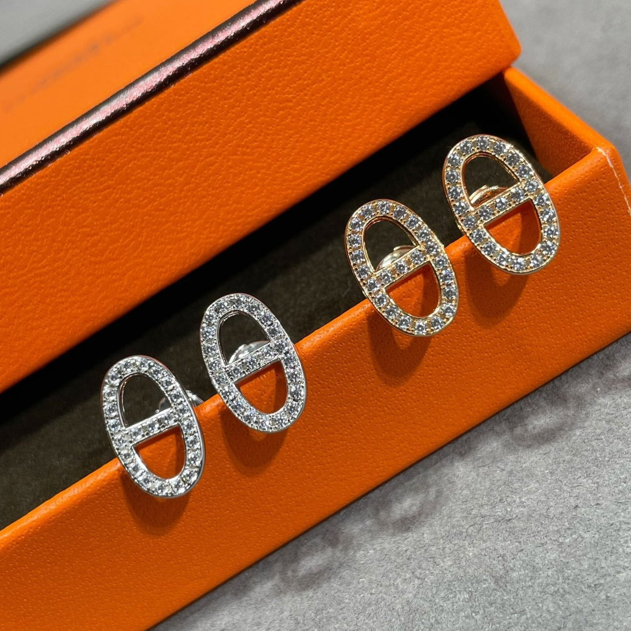 [Riva Jewelry]HM FULL DIAMOND PIG NOSE STUD EARRINGS
