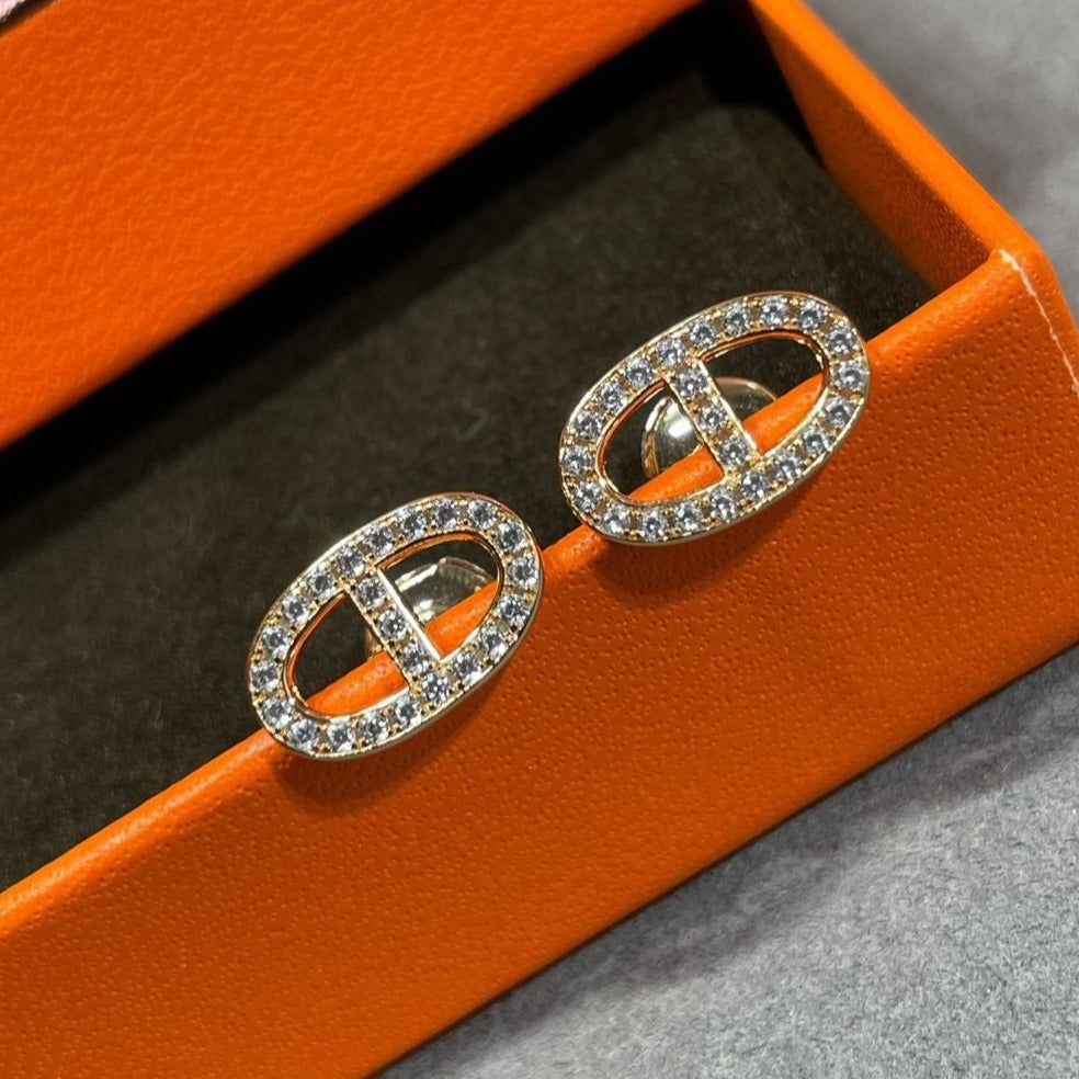 [Riva Jewelry]HM FULL DIAMOND PIG NOSE STUD EARRINGS