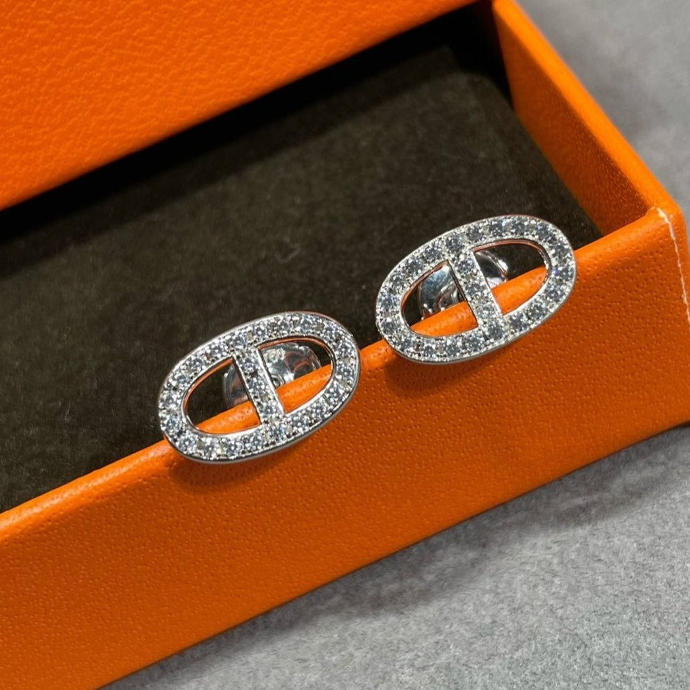 [Riva Jewelry]HM FULL DIAMOND PIG NOSE STUD EARRINGS
