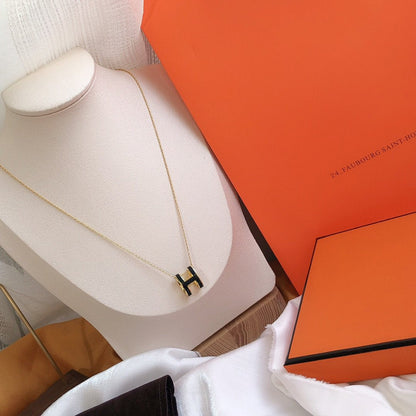 [Riva Jewelry]HM CLIC BLACK ENAMEL GOLD NECKLACE