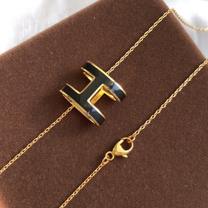[Riva Jewelry]HM CLIC BLACK ENAMEL GOLD NECKLACE