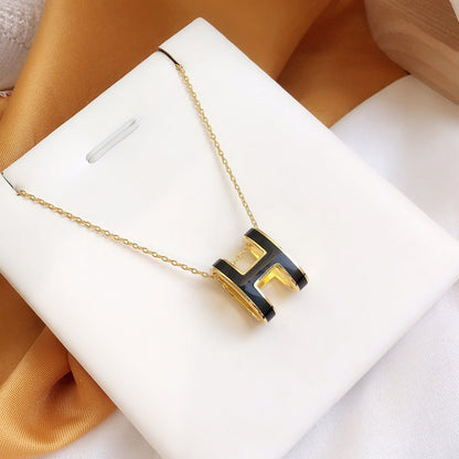 [Riva Jewelry]HM CLIC BLACK ENAMEL GOLD NECKLACE