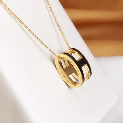 [Riva Jewelry]HM CLIC BLACK ENAMEL GOLD NECKLACE