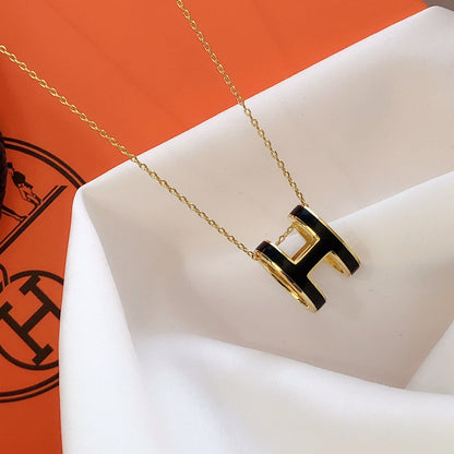 [Riva Jewelry]HM CLIC BLACK ENAMEL GOLD NECKLACE