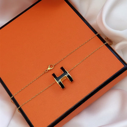 [Riva Jewelry]HM CLIC BLACK ENAMEL GOLD NECKLACE