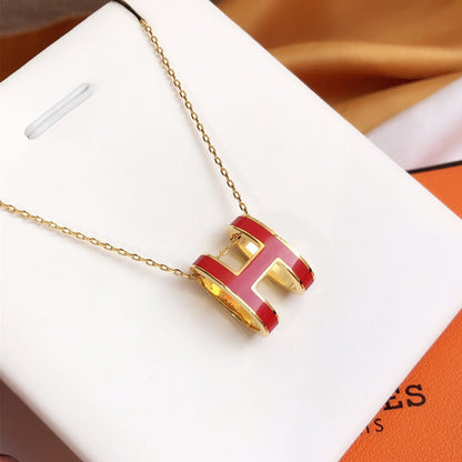 [Riva Jewelry]HM CLIC RED ENAMEL GOLD NECKLACE