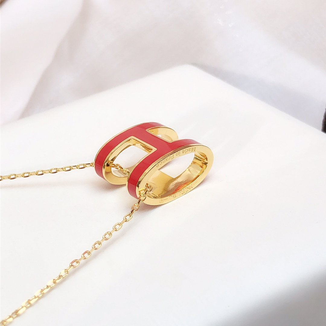 [Riva Jewelry]HM CLIC RED ENAMEL GOLD NECKLACE