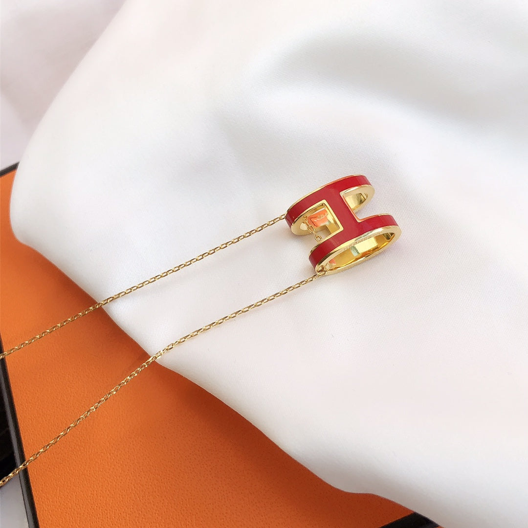 [Riva Jewelry]HM CLIC RED ENAMEL GOLD NECKLACE