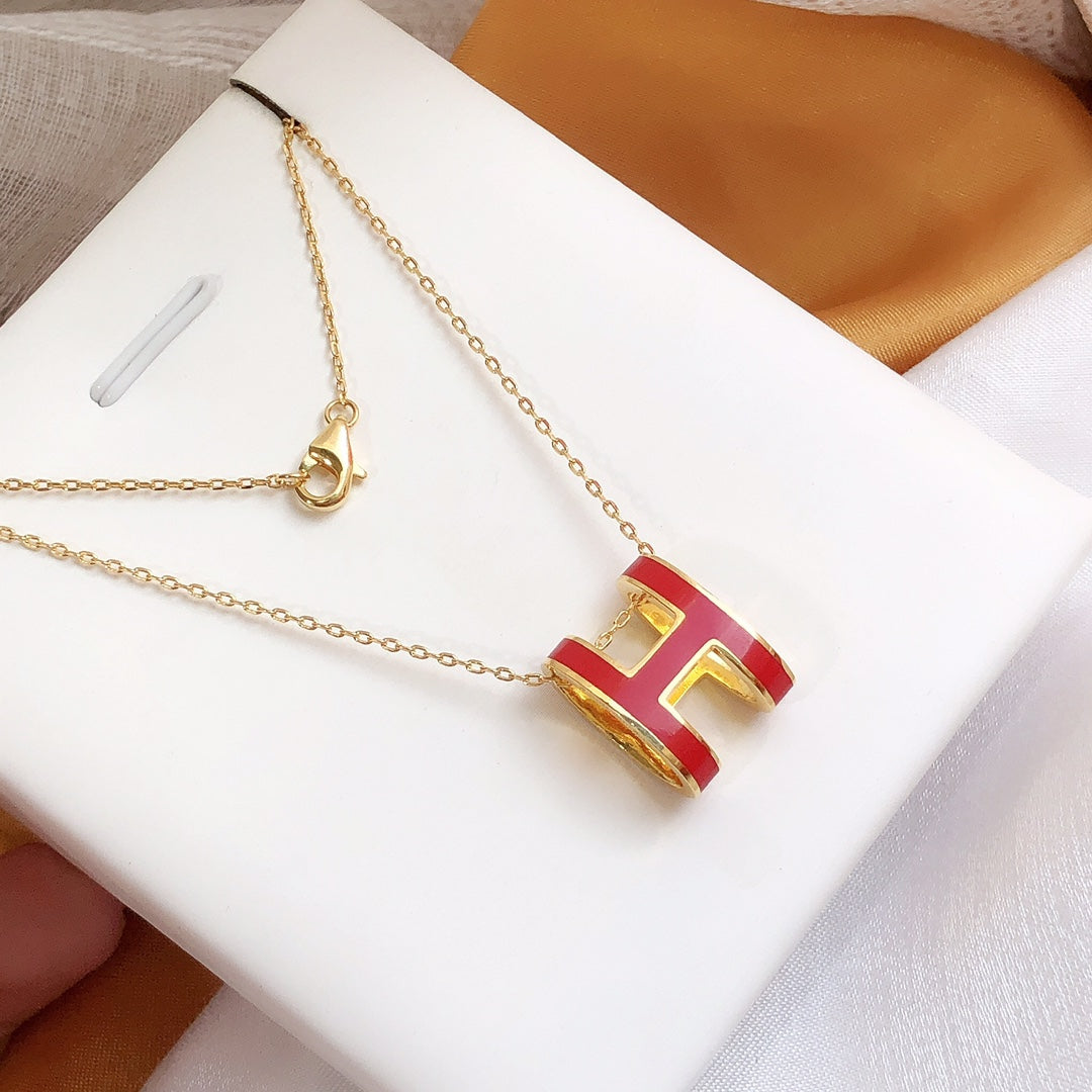 [Riva Jewelry]HM CLIC RED ENAMEL GOLD NECKLACE