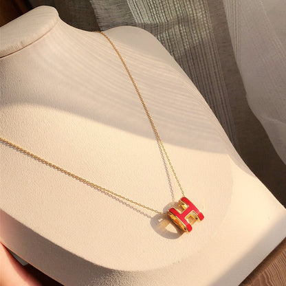 [Riva Jewelry]HM CLIC RED ENAMEL GOLD NECKLACE