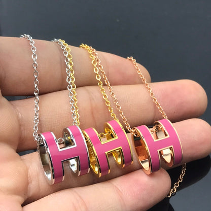 [Riva Jewelry]H NECKLACE PINK