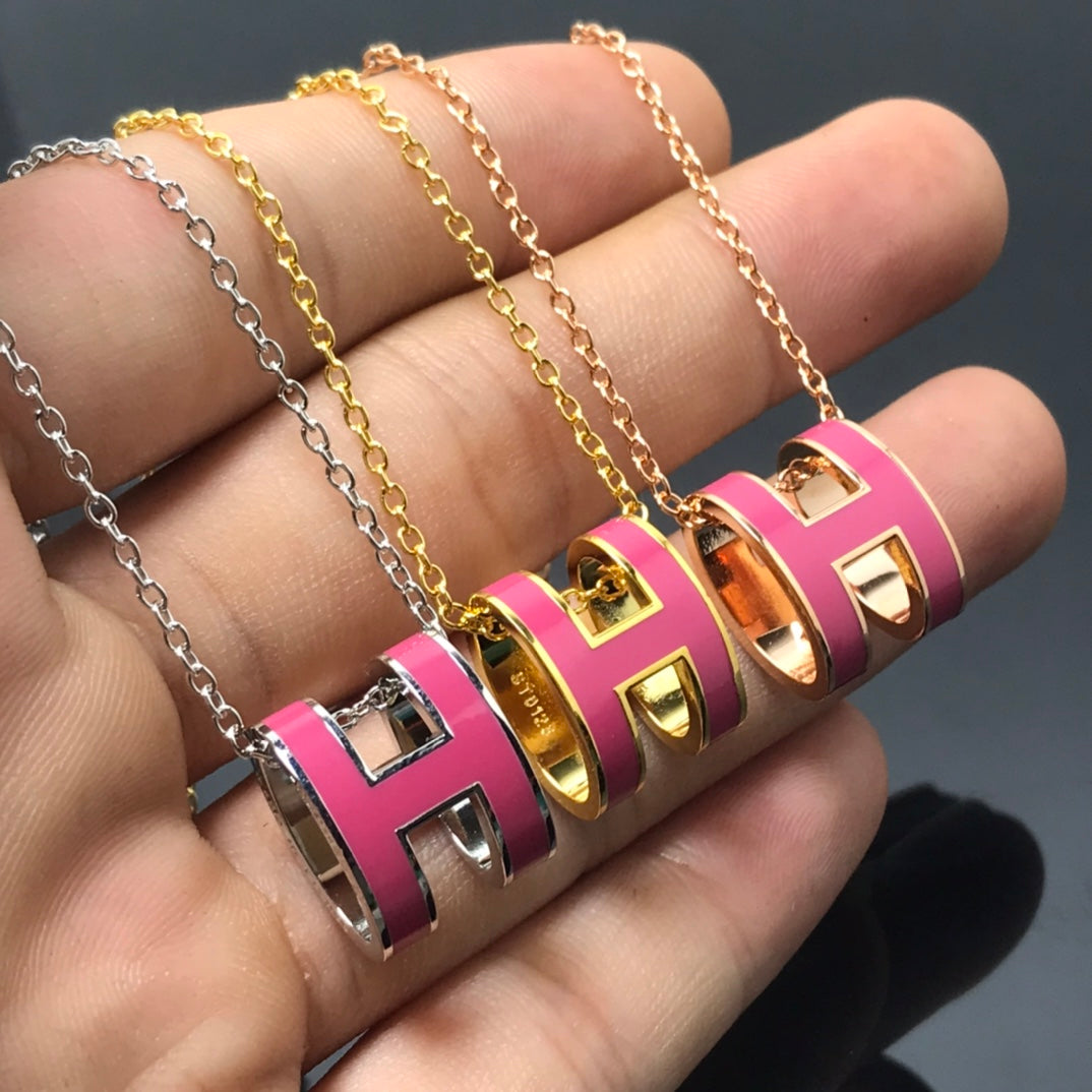[Riva Jewelry]H NECKLACE PINK