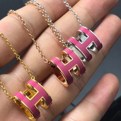 [Riva Jewelry]H NECKLACE PINK