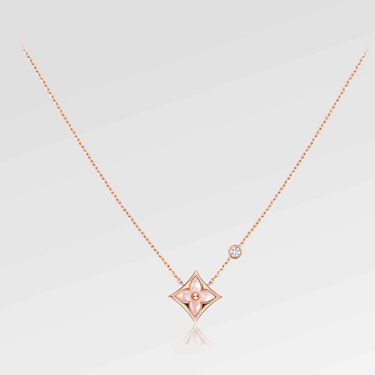 [Riva Jewelry]STAR PINK MOP 1 DIAMOND ROSE GOLD NECKLACE