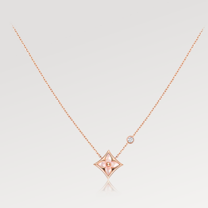 [Riva Jewelry]STAR PINK MOP 1 DIAMOND ROSE GOLD NECKLACE