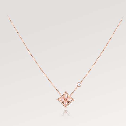 [Riva Jewelry]STAR PINK MOP 1 DIAMOND ROSE GOLD NECKLACE