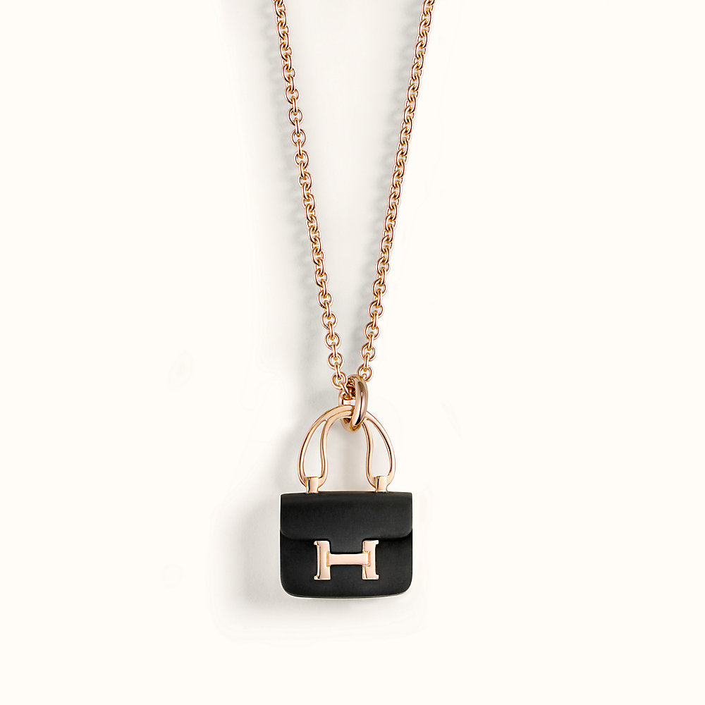 [Riva Jewelry]CONSTANCE BLACK PEDANT ROSE GOLD NECKLACE