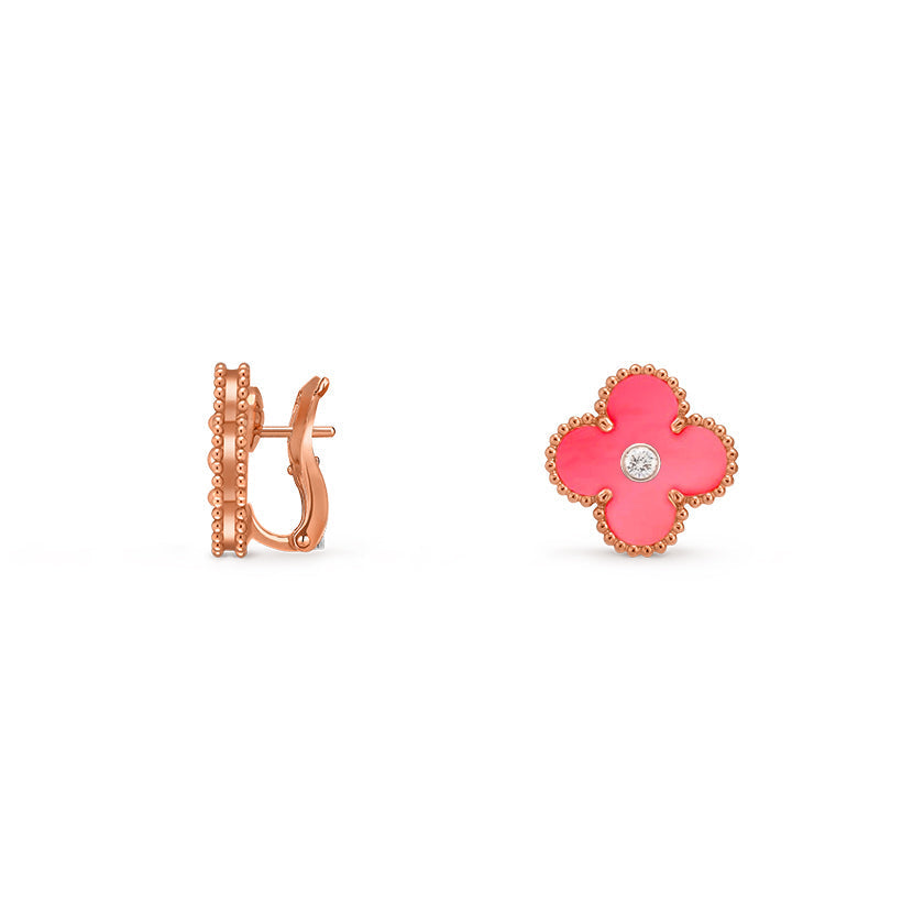 [Riva Jewelry]15MM CLOVER FLOWER STUD EARRINGS DIAMOND-ROSE GOLD COLLECTION