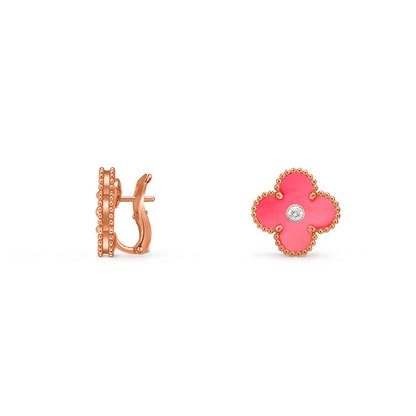 [Riva Jewelry]15MM CLOVER FLOWER STUD EARRINGS DIAMOND-ROSE GOLD COLLECTION