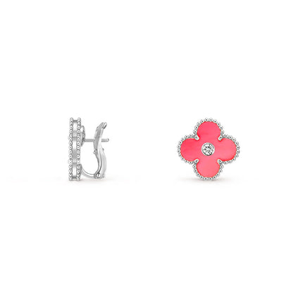 [Riva Jewelry]15MM CLOVER FLOWER STUD EARRINGS DIAMOND-WHITE GOLD COLLECTION