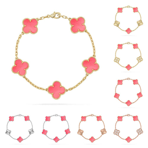 [Riva Jewelry]LUCKY CLOVER 5-MOTIF BRACELET - PINK MOTHER-OF-PEARL COLLECTION