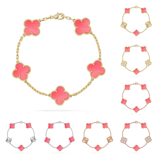 [Riva Jewelry]LUCKY CLOVER 5-MOTIF BRACELET - PINK MOTHER-OF-PEARL COLLECTION