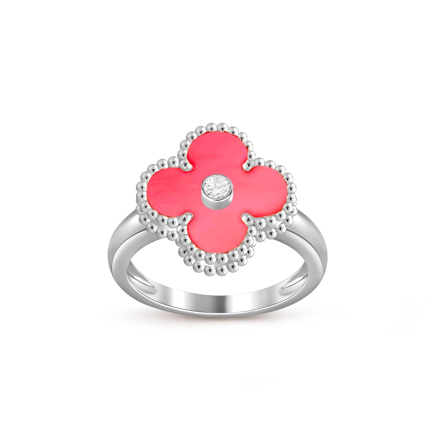 [Riva Jewelry]LUCKY CLOVER DIAMOND-ACCENT WHITE GOLD RING COLLECTION