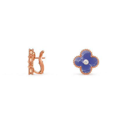 [Riva Jewelry]15MM CLOVER FLOWER STUD EARRINGS DIAMOND-ROSE GOLD COLLECTION