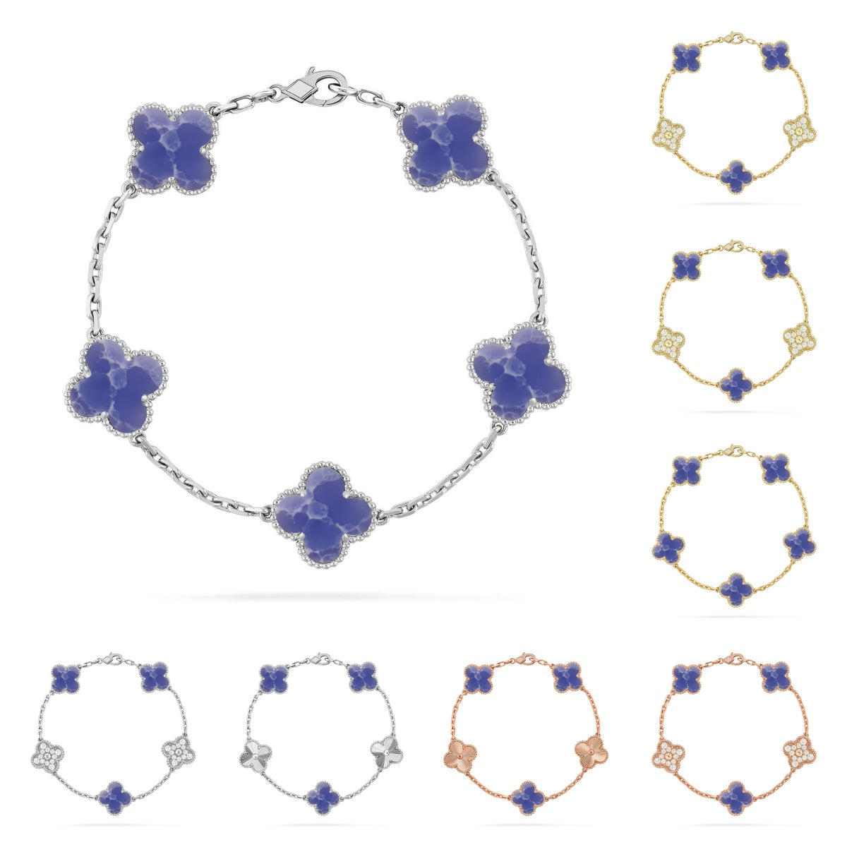 [Riva Jewelry]LUCKY CLOVER 5-MOTIF BRACELET - BLUE LARIMAR COLLECTION