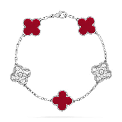 [Riva Jewelry]LUCKY CLOVER 5-MOTIF BRACELET - RED CARNELIAN COLLECTION