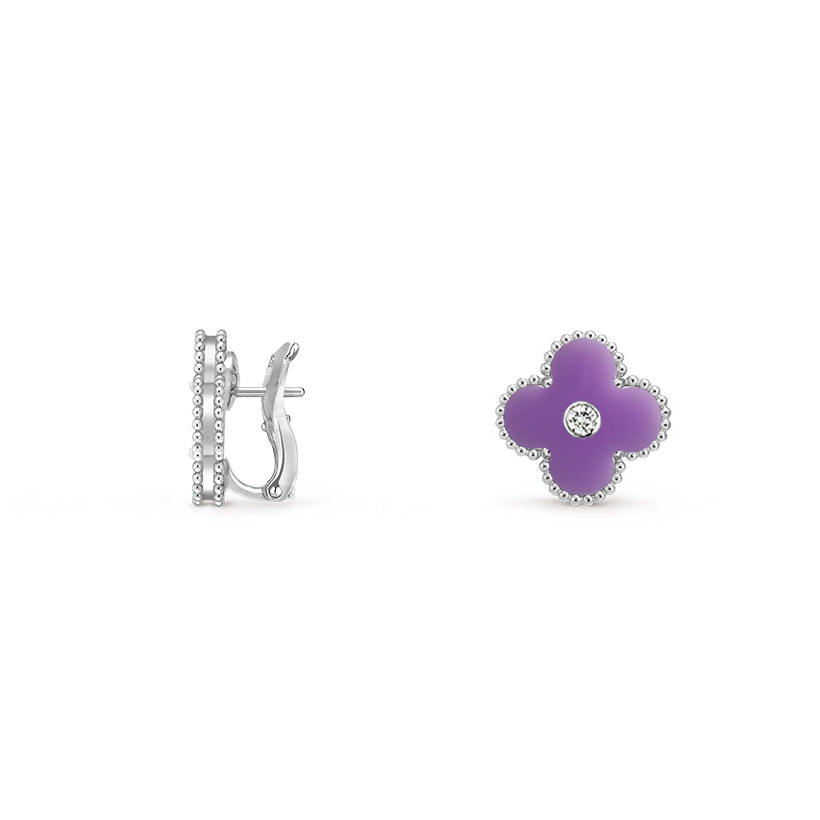 [Riva Jewelry]15MM CLOVER FLOWER STUD EARRINGS DIAMOND-WHITE GOLD COLLECTION