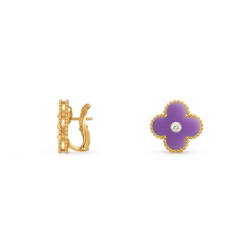 [Riva Jewelry]15MM CLOVER FLOWER STUD EARRINGS DIAMOND-GOLD COLLECTION