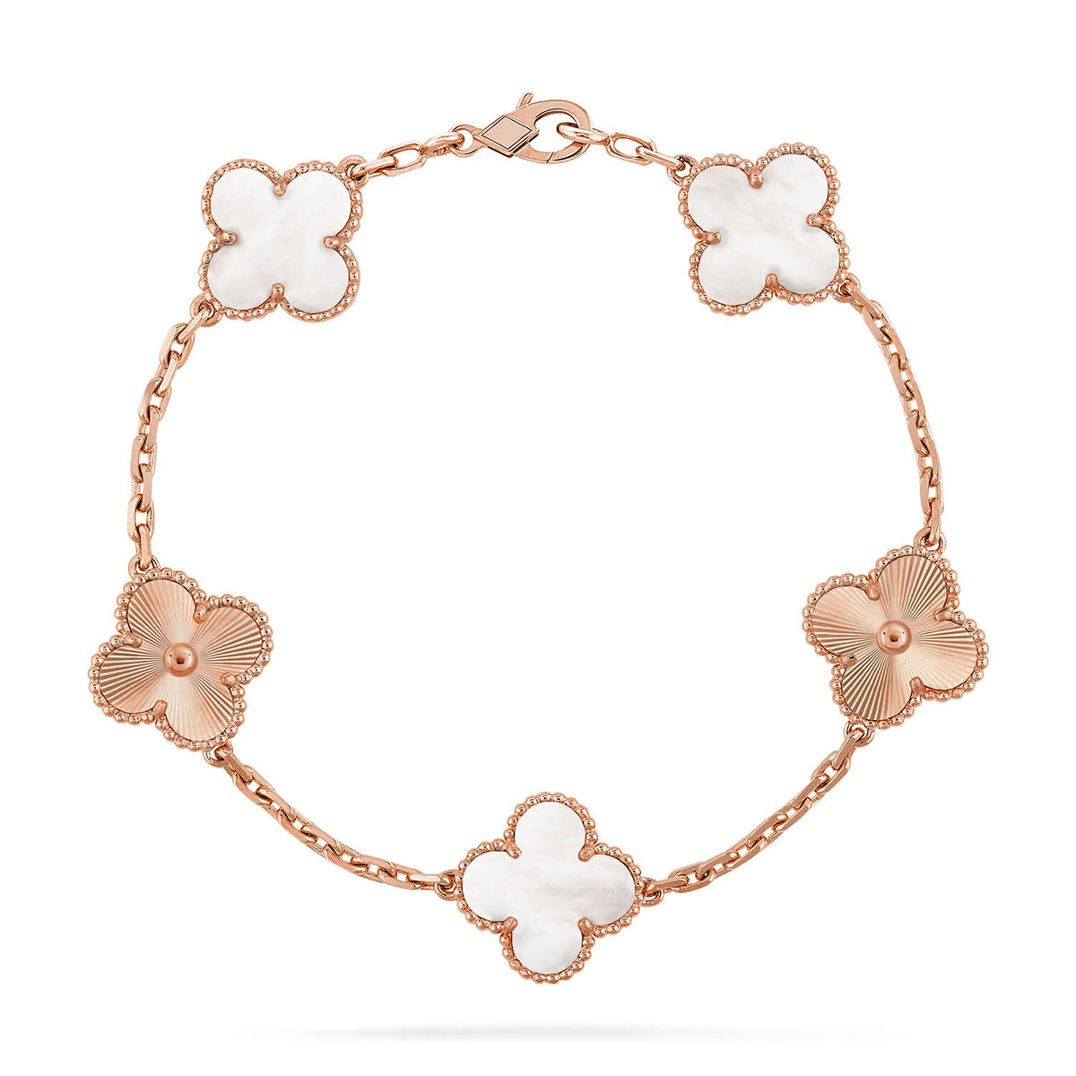 [Riva Jewelry]LUCKY CLOVER 5-MOTIF BRACELET - WHITE MOTHER-OF-PEARL COLLECTION