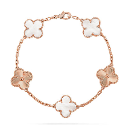 [Riva Jewelry]LUCKY CLOVER 5-MOTIF BRACELET - WHITE MOTHER-OF-PEARL COLLECTION