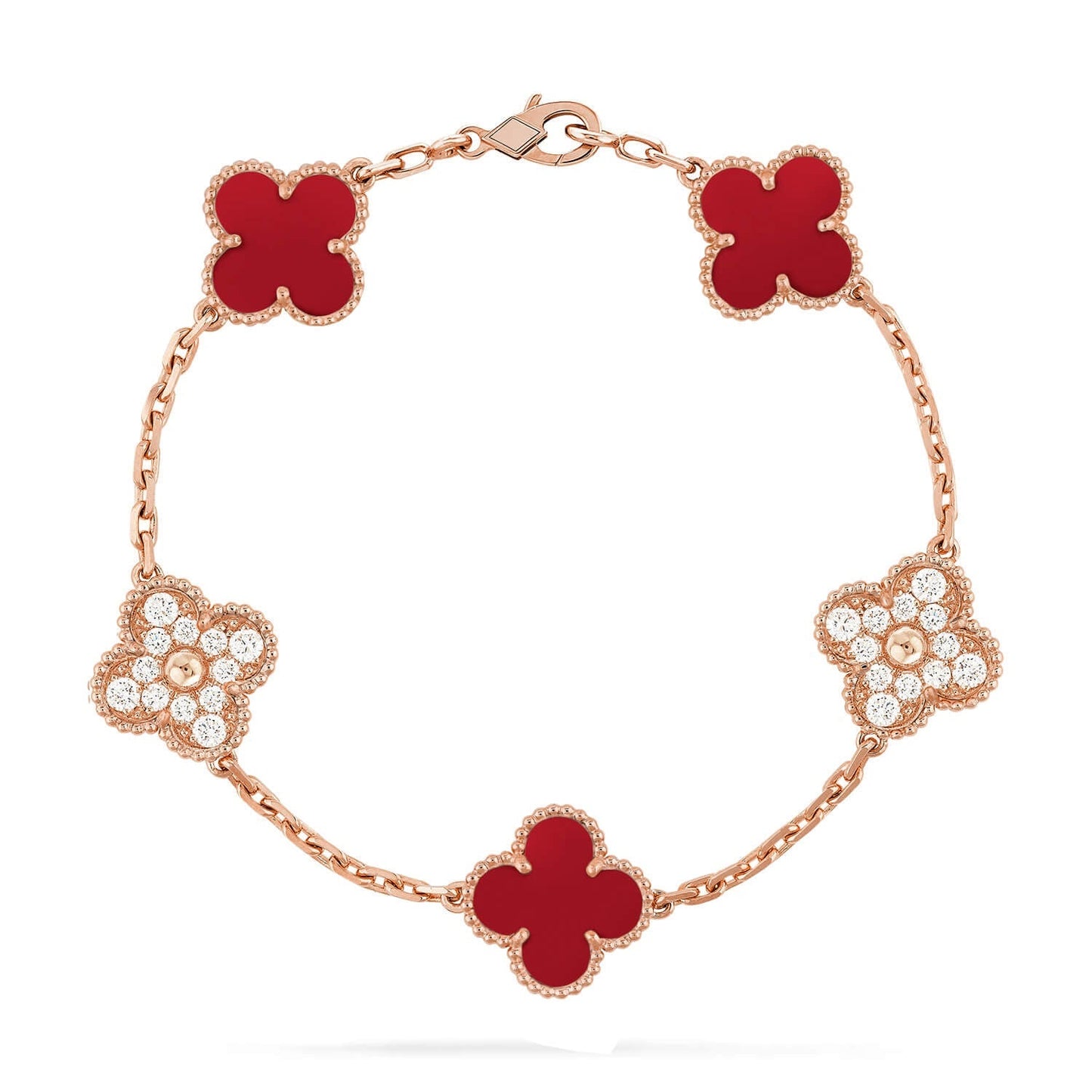 [Riva Jewelry]LUCKY CLOVER 5-MOTIF BRACELET - RED CARNELIAN COLLECTION