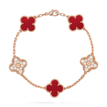 [Riva Jewelry]LUCKY CLOVER 5-MOTIF BRACELET - RED CARNELIAN COLLECTION