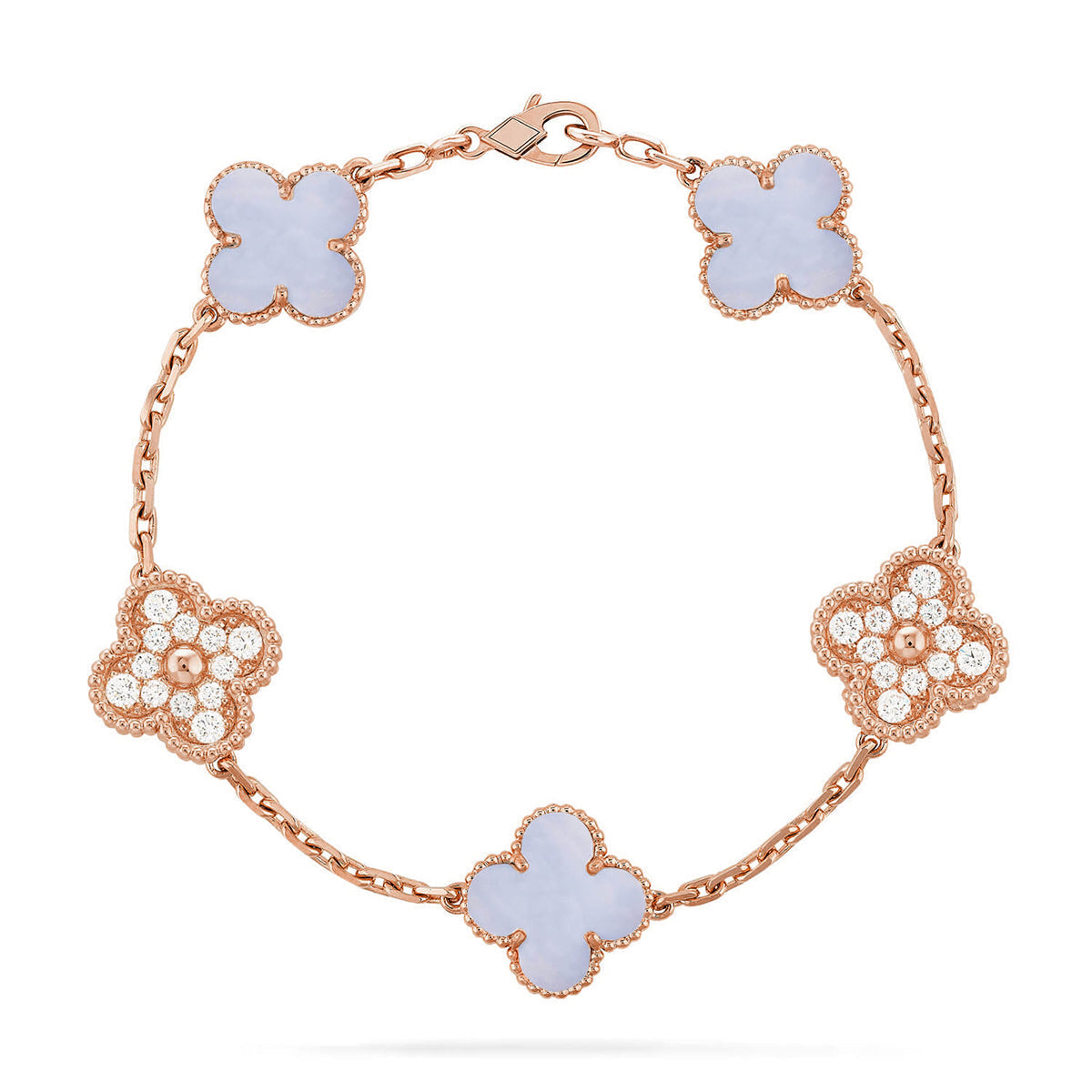 [Riva Jewelry]LUCKY CLOVER 5-MOTIF BRACELET - PURPLE CHALCEDONY COLLECTION