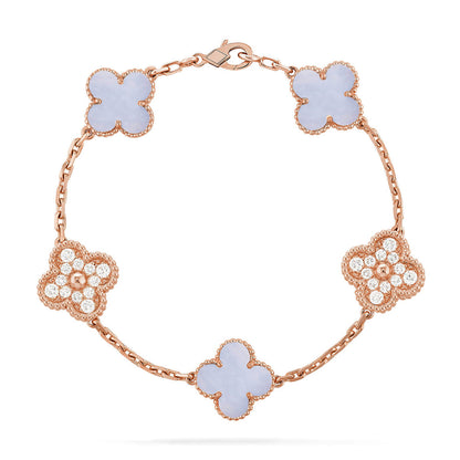 [Riva Jewelry]LUCKY CLOVER 5-MOTIF BRACELET - PURPLE CHALCEDONY COLLECTION