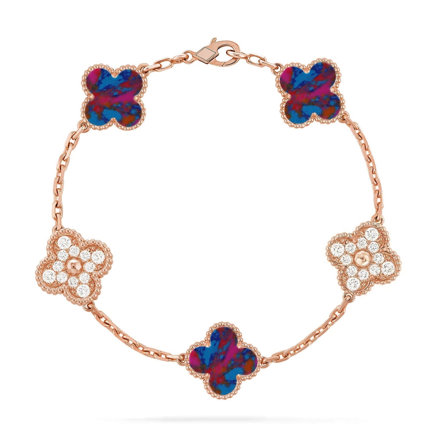 [Riva Jewelry]LUCKY CLOVER 5-MOTIF BRACELET - MULTI-GEM COLLECTION